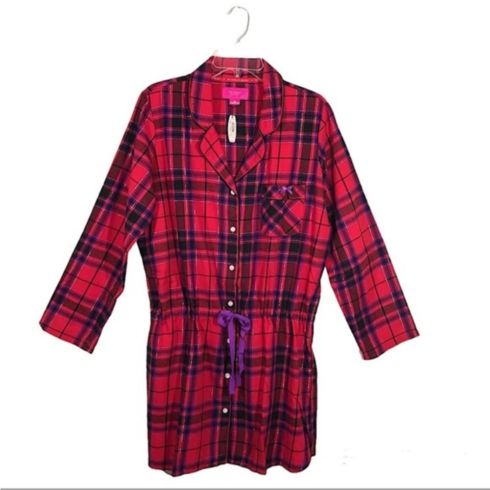 Victoria's Secret  Dreamer Button Down Pocket Drawstring Collar Sleepshirt L‎